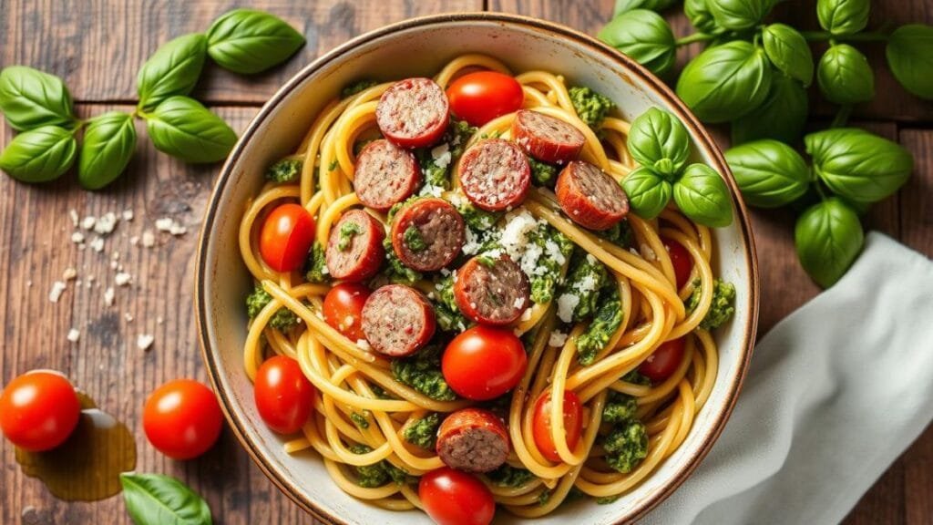 sausage pesto pasta
