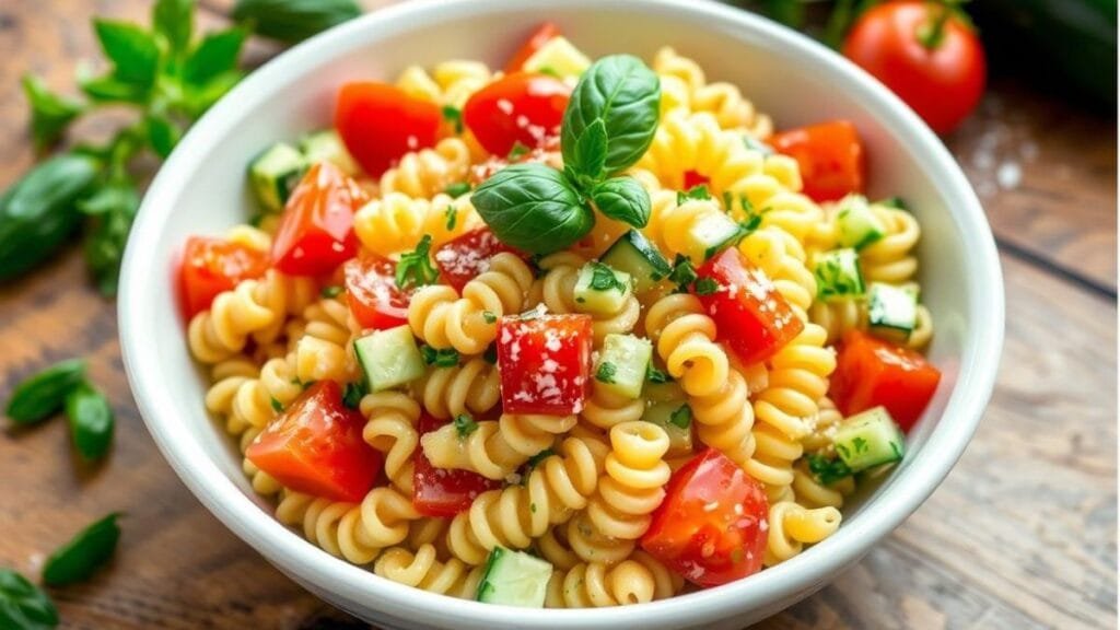 cucumber tomato pasta salad
