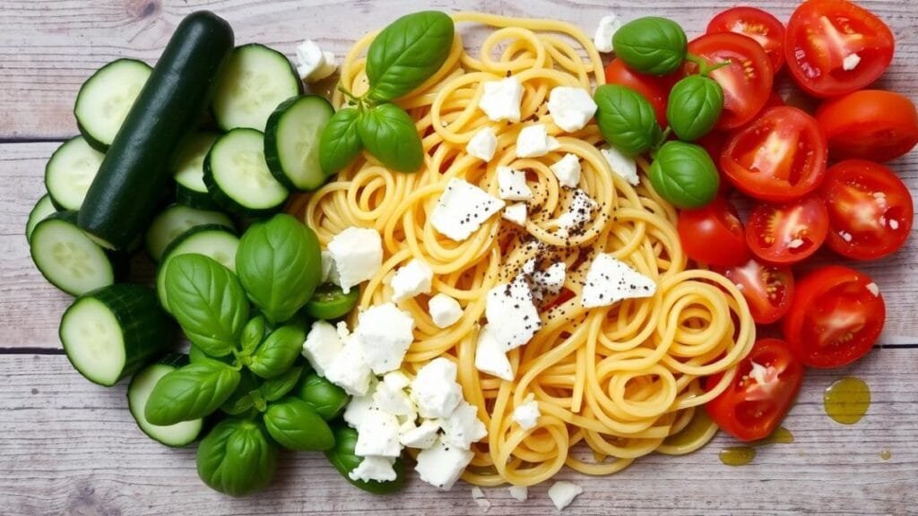 cucumber tomato pasta salad
